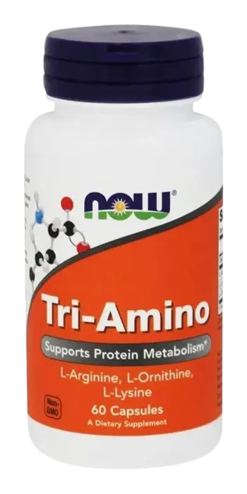 NOW Foods Tri-Amino L-Arginine L-Ornithine L-Lysine Л-Аргинин, Л-Лизин и Л-Орнитин