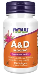NOW Foods Vitamin A & D 10000/400 IU Витамин А и Д3 - 100 гел капсули, 100 дози
