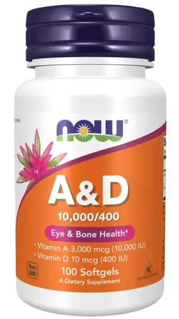 NOW Foods Vitamin A & D 10000/400 IU Витамин А и Д3 - 100 гел капсули, 100 дози