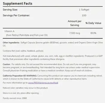 Now Foods Vitamin A 25000 IU Витамин А - 100 гел капсули, 100 дози
