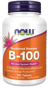 NOW Foods Vitamin B-100 Sustained Release Витамин B-100 с Постепенно Освобождаване - 100 таблетки, 100 дози