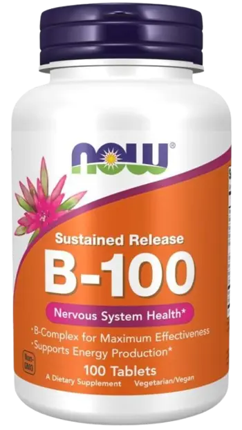NOW Foods Vitamin B-100 Sustained Release Витамин B-100 с Постепенно Освобождаване - 100 таблетки, 100 дози