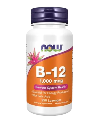NOW Foods Vitamin B-12 1000 мкг with Folic Acid Витамин Б-12 с Фолиева Киселина на Подезични Таблетки