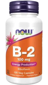 NOW Foods Vitamin B-2 Riboflavin 100 мг Витамин Б-2 - 100 веге капсули, 100 дози