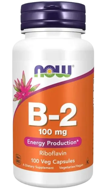 NOW Foods Vitamin B-2 Riboflavin 100 мг Витамин Б-2 - 100 веге капсули, 100 дози