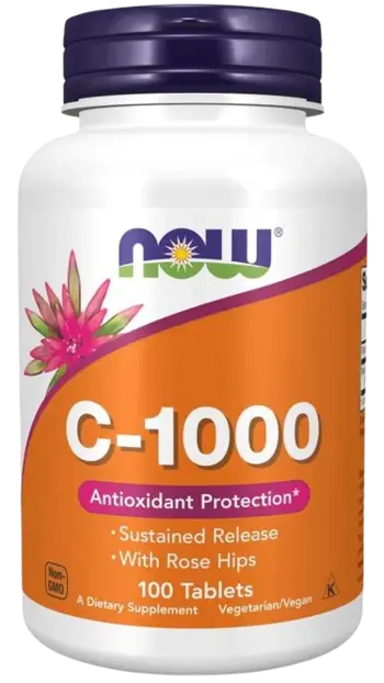 NOW Foods Vitamin C-1000 with Rose Hips Sustained Release Витамин C Аскорбинова Киселина с Постепенно Освобождаване