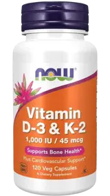 Now Foods Vitamin D-3 1000 IU & K2 45 мкг Витамин D3 + Витамин К2 - 120 веге капсули, 120 дози
