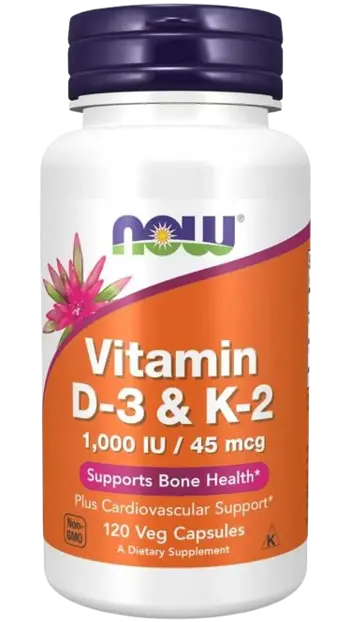 Now Foods Vitamin D-3 1000 IU & K2 45 мкг Витамин D3 + Витамин К2 - 120 веге капсули, 120 дози