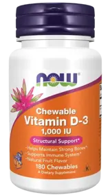 NOW Foods Vitamin D-3 1000 IU Chewable Витамин Д3 - 180 дъвчащи таблетки, 180 дози