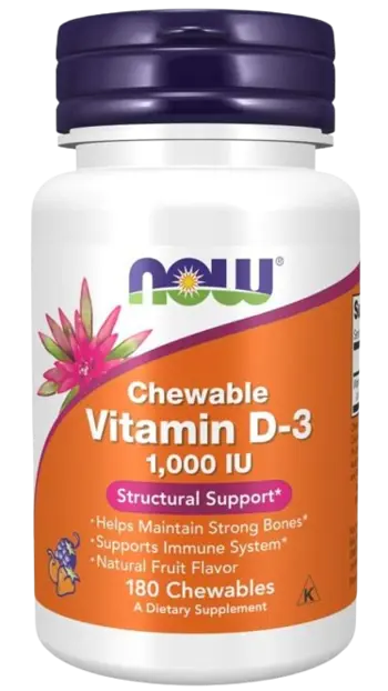 NOW Foods Vitamin D-3 1000 IU Chewable Витамин Д3 - 180 дъвчащи таблетки, 180 дози