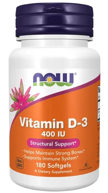 NOW Foods Vitamin D-3 400 IU Витамин D3 - 180 гел капсули, 180 дози