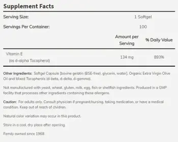 NOW Foods Vitamin E-200 IU MT Витамин E - 100 гел капсули, 100 дози