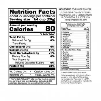 NOW Sports Eggwhite Protein Яйчен Протеин - 544 грама, 27 дози