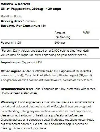 Holland & Barrett Oil of Peppermint 200 mg Масло от мента за храносмилателен комфорт