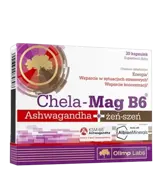 OLIMP Chela-Mag B6 Ashwagandha + Ginseng Mагнезий, Витамин В6 и Екстракт от Ашваганда - 30 капсули, 30 дози