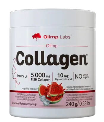 OLIMP Fish Collagen Powder 5000 мг Хидролизиран Рибен Колаген на Прах с вкус Диня - 240 грама, 30 дози
