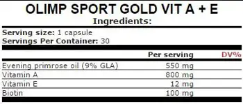 OLIMP Gold-Vit A + E with Evening primrose oil and Biotin Витамин А, Витамини Е и Вечерна Иглика - 30 капсули, 30 дози