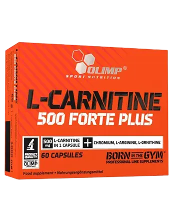 OLIMP L-Carnitine 500 мг Forte Plus Sport Edition L-Карнитин с L-Аргинин, L-Орнитин и Хром - 60 капсули, 30 дози