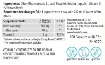 Bioherba Olive Leaf 280 mg Екстракт от маслинови листа с Витамин D