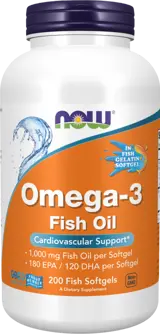 NOW Foods Omega 3 1000 мг Fish Gelatin Softgels Рибено Масло - 200 гел капсули, 100 дози