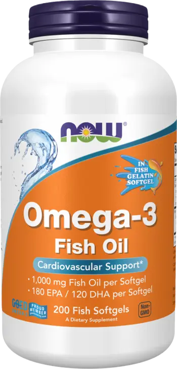 NOW Foods Omega 3 1000 мг Fish Gelatin Softgels Рибено Масло - 200 гел капсули, 100 дози