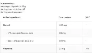 OstroVit Omega 3 - 500 мг Easy To Swallow Рибено Масло - 90 гел капсули, 45 дози