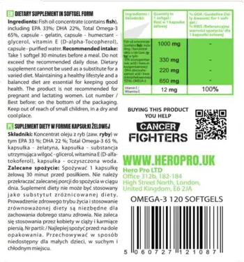 HIRO.LAB Omega-3 Fish Oil 65% EPA + DHA Висококачествено Рибено Масло за Сърце, Мозък и Имунитет