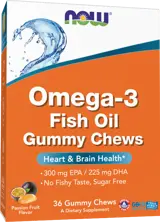 NOW Foods Omega-3 Fish Oil Gummy Chews Дъвчащи Бонбони с Концентрирано Рибено Масло - 36 дъвчащи таблетки, 36 дози