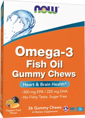 NOW Foods Omega-3 Fish Oil Gummy Chews Дъвчащи Бонбони с Концентрирано Рибено Масло - 36 дъвчащи таблетки, 36 дози
