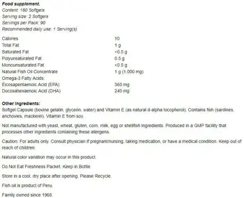NOW Foods Omega-3 Mini Gels Стандартизирано Рибено Масло - 180 малки гел капсули, 90 дози