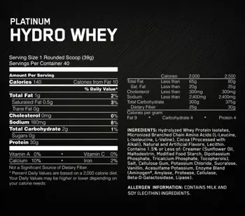Optimum Nutrition Hydro Whey Хидролизиран Суроватъчен Протеин Изолат - 1600 грама, 40 дози