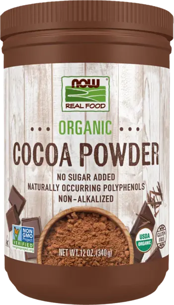 NOW Foods Organic Cocoa Powder No Sugar Added 100% Чисто Органично Какао на Прах - 340 грама