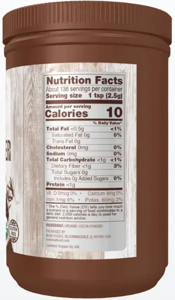 NOW Foods Organic Cocoa Powder No Sugar Added 100% Чисто Органично Какао на Прах - 340 грама