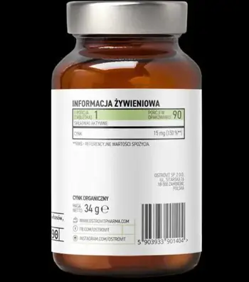 OstroVit Organic Zinc Picolinate 15 мг Цинк Пиколинат - 90 таблетки, 90 дози