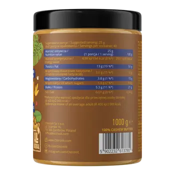 OstroVit 100% Cashew Butter Smooth Масло от Kашу - 1000 грама