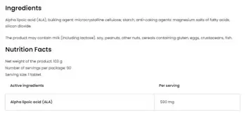 OstroVit ALA Alpha Lipoic Acid 590 мг Алфа Липоева Киселина - 90 таблетки, 90 дози
