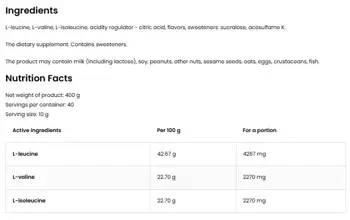 OstroVit BCAA Instant Powder Аминокиселини BCAA 2:1:1 на Прах - 400 грама, 40 дози