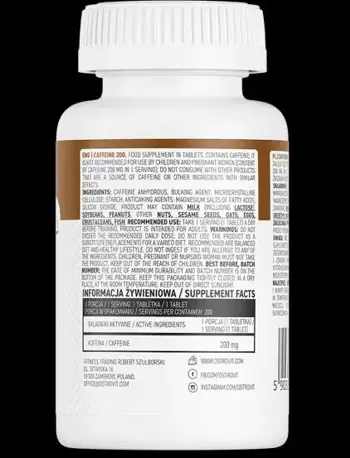 OstroVit Caffeine 200 мг Безводен Кофеин - 200 таблетки, 200 дози