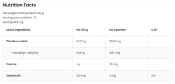 OstroVit Citrulline Malate Powder Цитрулин Малат на Прах - 210 грама, 70 дози