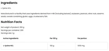 OstroVit Lysine Powder Лизин на Прах - 200 грама, 200 дози