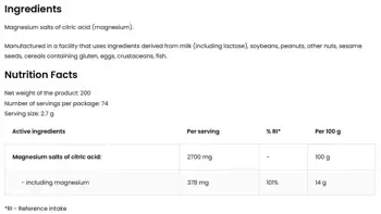 OstroVit Magnesium Citrate Powder Магнезиев Цитрат на Прах - 200 грама, 74 дози