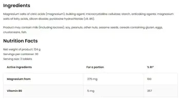 OstroVit Mg + B6 Magnesium Citrate + B6 Магнезиев Цитрат и Витамин В6 - 90 таблетки, 30 дози