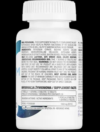 OstroVit Potassium Citrate 350 мг Калиев Цитрат - 90 таблетки, 30 дози