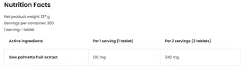 OstroVit Saw Palmetto Extract 120 мг Vege Сао Палмето - 360 таблетки, 360 дози