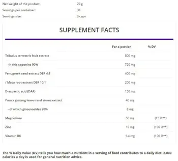 OstroVit Testo Booster with Tribulus, Fenugreek, Maca, DAA & Ginseng Тестостеронов Бустър - 90 капсули, 30 дози