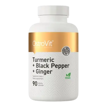 OstroVit Turmeric + Black Pepper + Ginger Екстракт от Куркума, Черен Пипер и Джинджифил - 90 таблетки, 90 дози