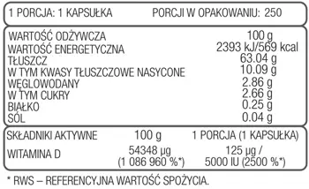 Ostrovit VITAMIN D3 5000 IU Витамин Д3 - 250 гел капсули, 250 дози