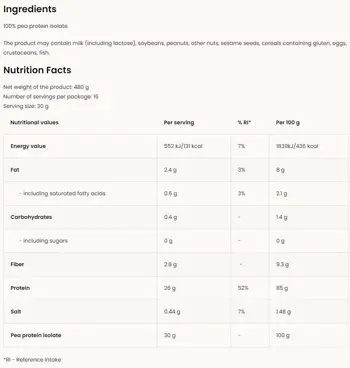 OstroVit Pea Protein Isolate with 85% Protein Грахов Протеин Изолат - 480 грама, 16 дози
