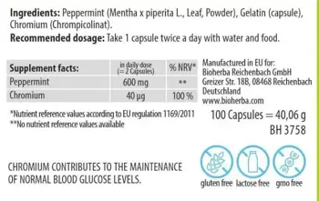 Bioherba Peppermint Leaf 300 mg Мента Лист за храносмилане и комфорт х 100 капсули