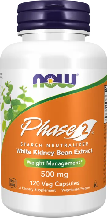 NOW Foods Phase 2® White Kidney Bean Extract 500 мг Екстракт от Бял Боб - 120 веге капсули, 40 дози
